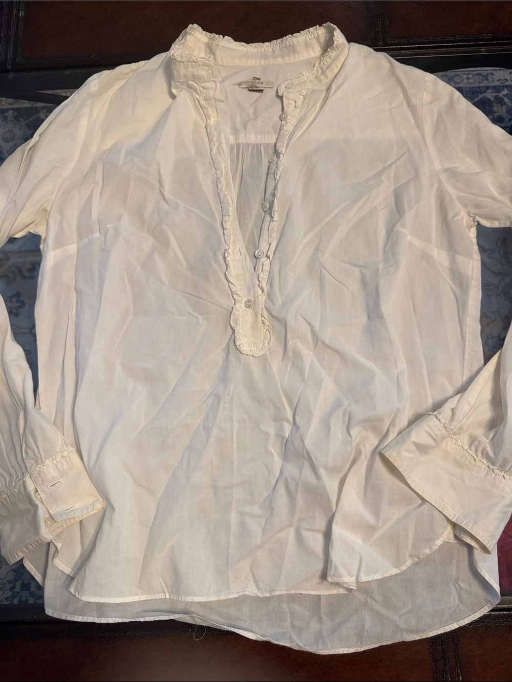 J. Crew Cream Ruffle-Placket Lightweight Tunic
